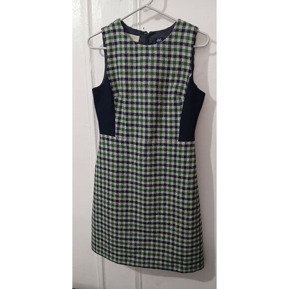 Hobbs london women 100% wool small size 6 Buffalo Plaid green blue sheath dress - Picture 2 of 8
